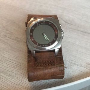 Fossil digital watch with leather strap